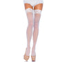 Leg Avenue Sheer Thigh Highs With Lace Tops White UK 8 to 14 - Eroticon Ltd