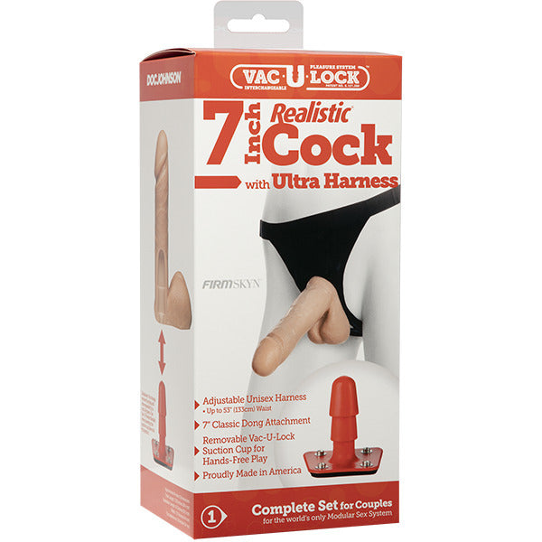 VacULock 7 Inch Realistic Cock With Ultra Harness - Eroticon Ltd