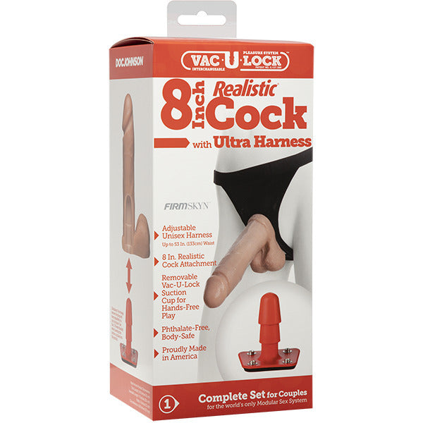 VacULock 8 Inch Realistic Cock With Ultra Harness - Eroticon Ltd