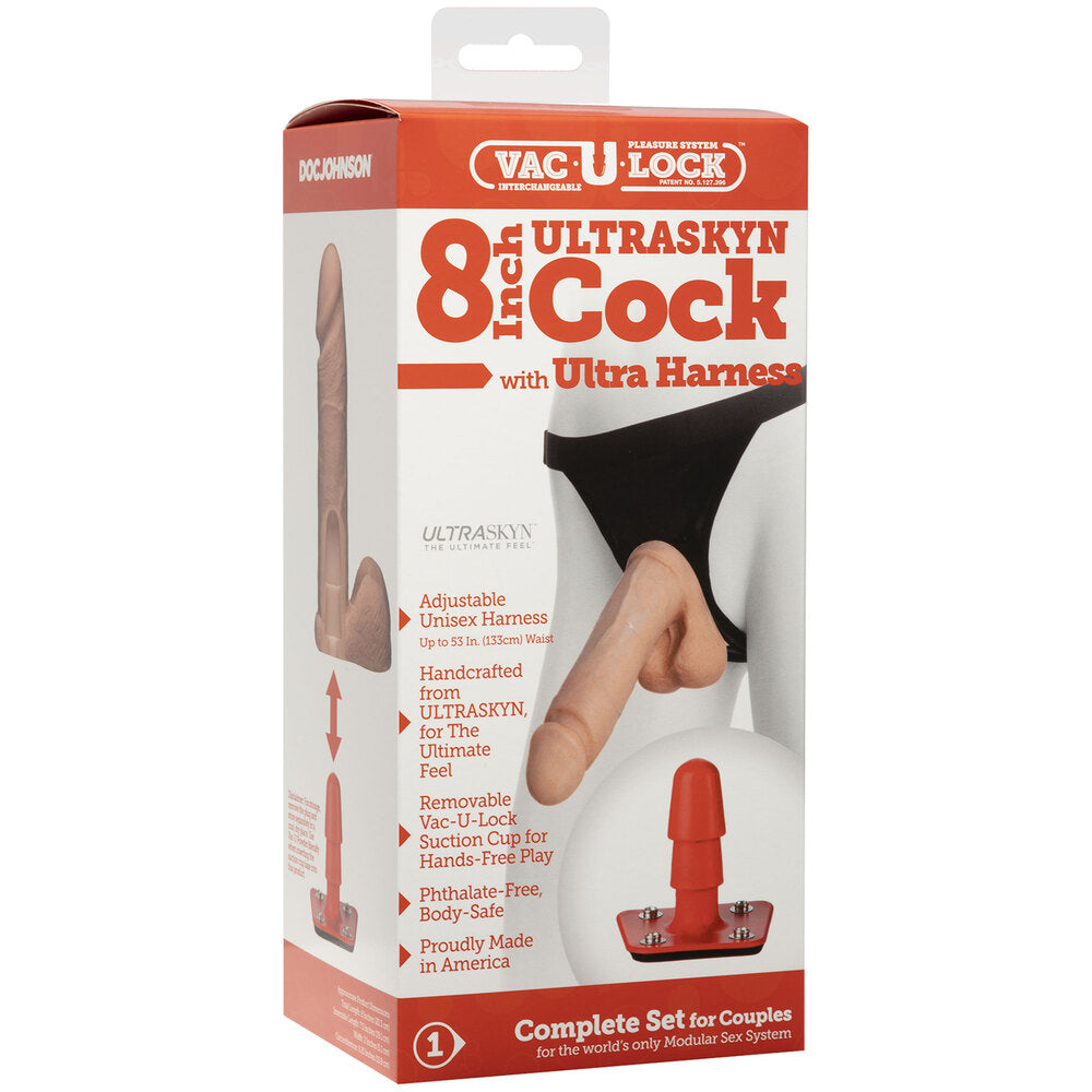 VacULock Ultraskyn 8 Inch Realistic Cock With Ultra Harness - Eroticon Ltd