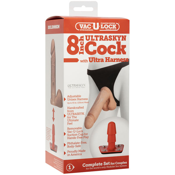 VacULock Ultraskyn 8 Inch Realistic Cock With Ultra Harness - Eroticon Ltd