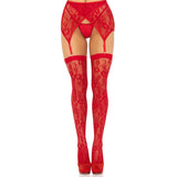 Leg Avenue Lace Stockings and Garterbelt Red - Eroticon Ltd