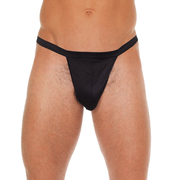 Mens Black Straight GString With Black Pouch - Eroticon Ltd