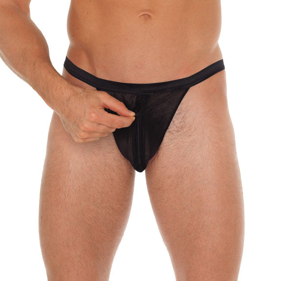 Mens Black GString With Pouch - Eroticon Ltd