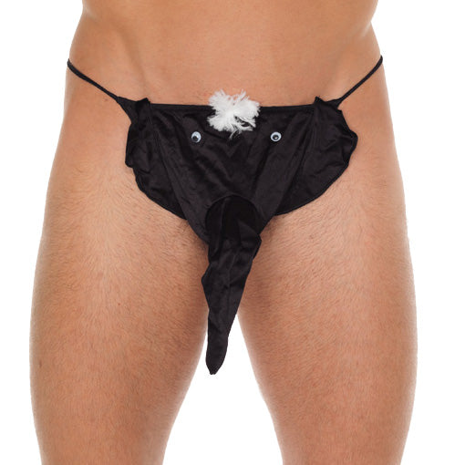 Mens Black GString With Elephant Animal Pouch - Eroticon Ltd