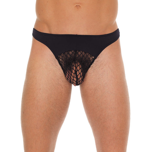 Mens Black GString With A Net Pouch - Eroticon Ltd