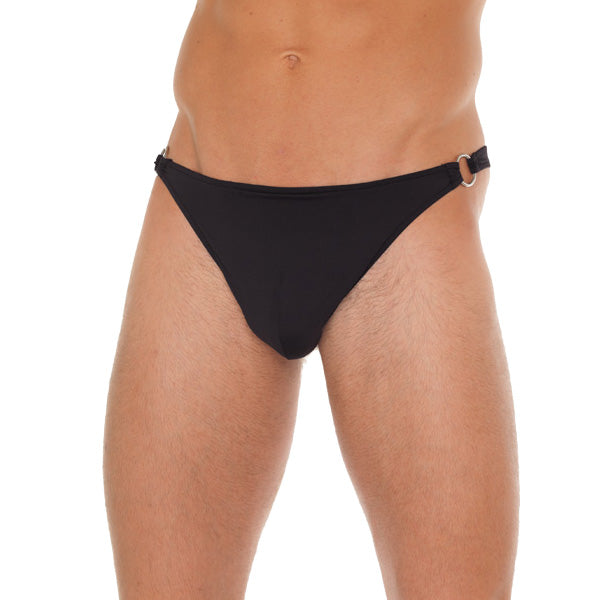 Mens Black GString With Metal Hoop Connectors - Eroticon Ltd
