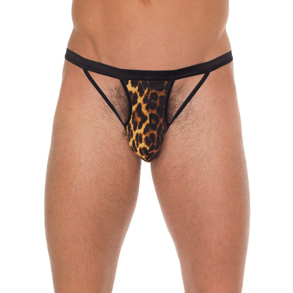 Mens Black GString With Black Straps To Animal Print Pouch - Eroticon Ltd