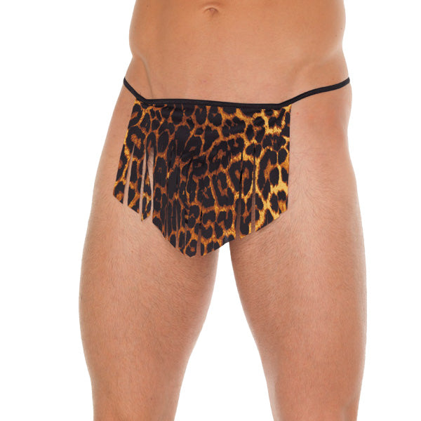 Mens Black GString With Leopard Loincloth - Eroticon Ltd