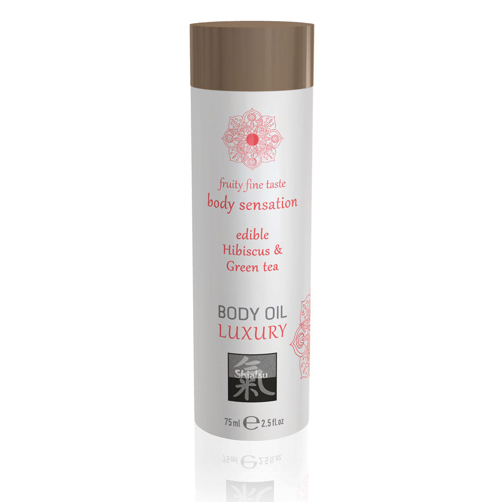 Shiatsu Luxury Body Oil Edible Hibiscus And Green Tea 75ml - Eroticon Ltd