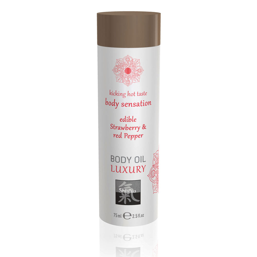 Shiatsu Luxury Body Oil Edible Strawberry And Red Pepper 75ml - Eroticon Ltd
