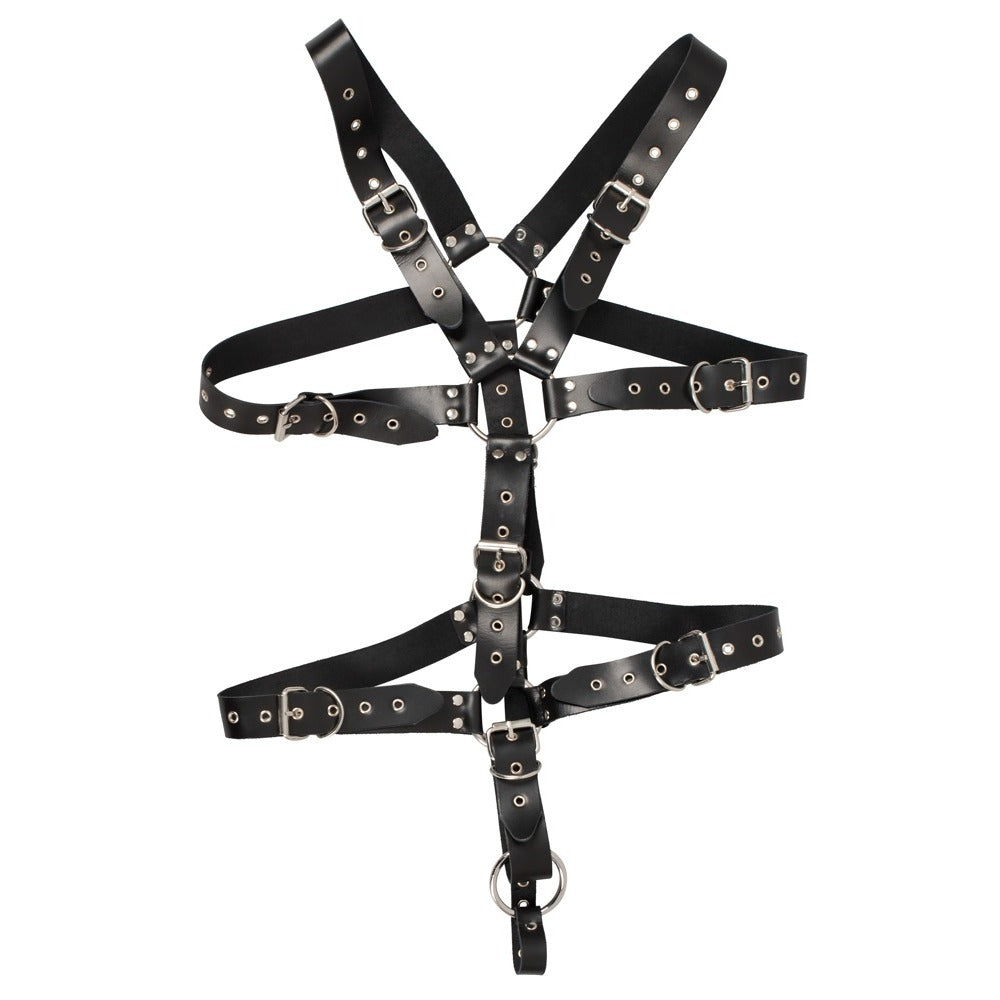 Mens Leather Adjustable Harness With Cock Ring - Eroticon Ltd