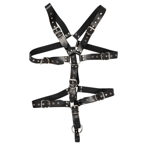 Mens Leather Adjustable Harness With Cock Ring - Eroticon Ltd