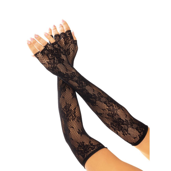 Leg Ave Floral Net Fingerless Gloves Black - Eroticon Ltd