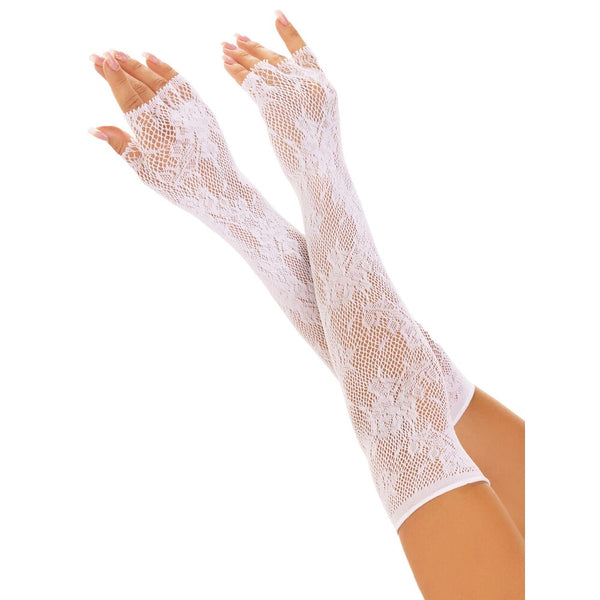 Leg Ave Floral Net Fingerless Gloves White - Eroticon Ltd