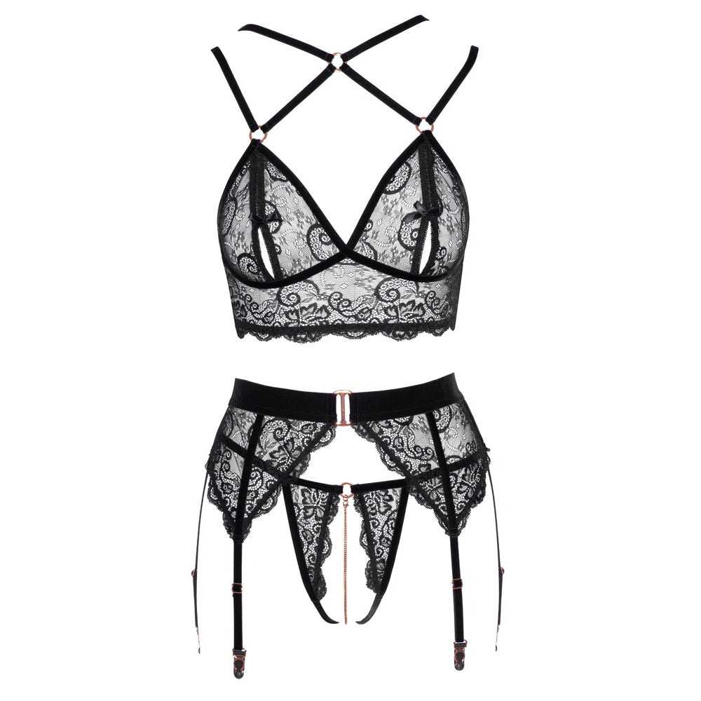 Abierta Fina Lacey Open Suspender Set - Eroticon Ltd