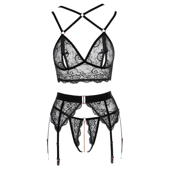 Abierta Fina Lacey Open Suspender Set - Eroticon Ltd