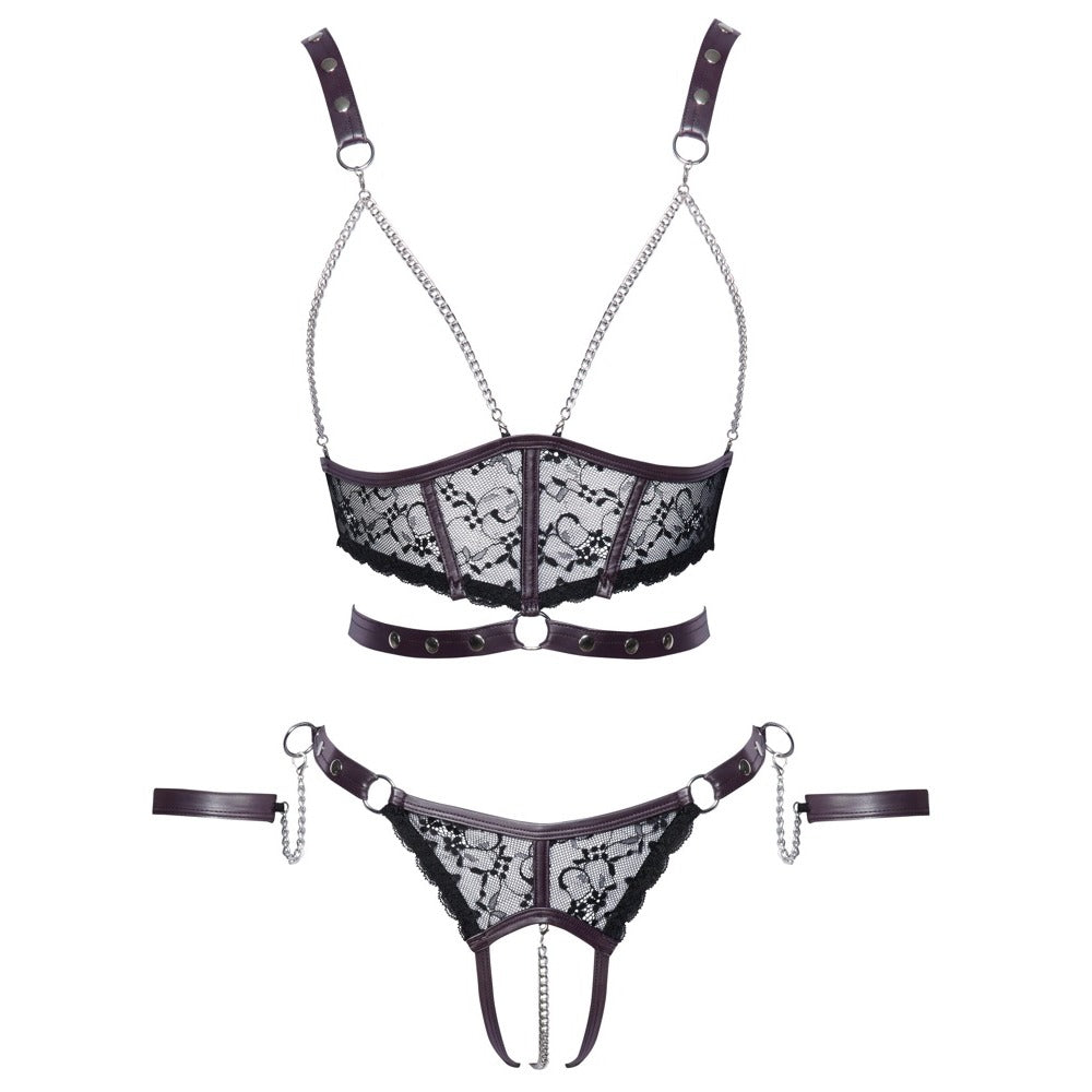 Cottelli Lace and Chain Bondage Crotchless Set - Eroticon Ltd
