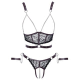 Cottelli Lace and Chain Bondage Crotchless Set - Eroticon Ltd