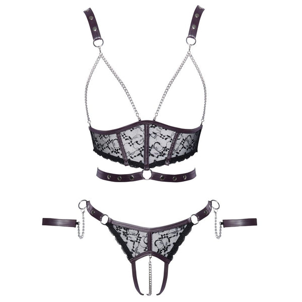 Cottelli Lace and Chain Bondage Crotchless Set - Eroticon Ltd