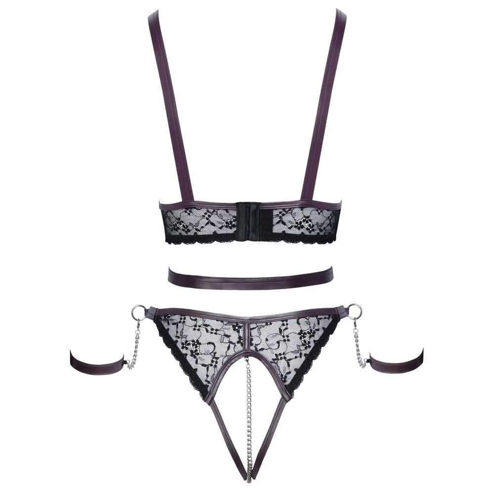 Cottelli Lace and Chain Bondage Crotchless Set - Eroticon Ltd