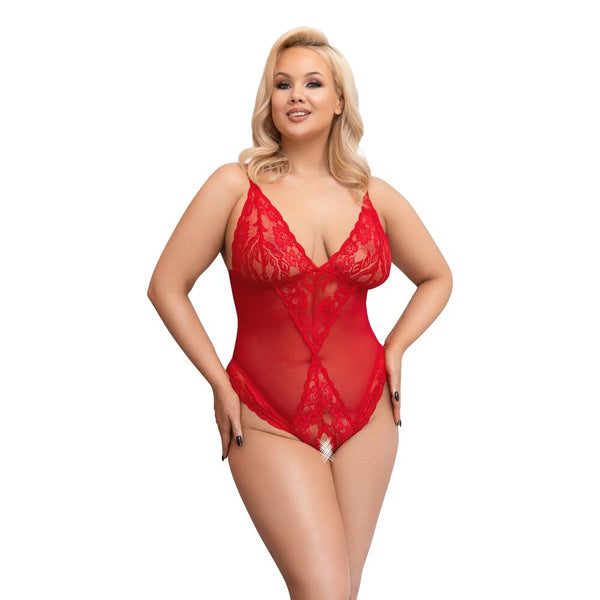 Cottelli Curves Crotchless Body Red - Eroticon Ltd