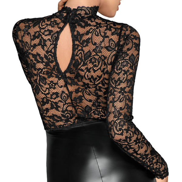 Noir Black Lace and Wet Look Pencil Dress - Eroticon Ltd