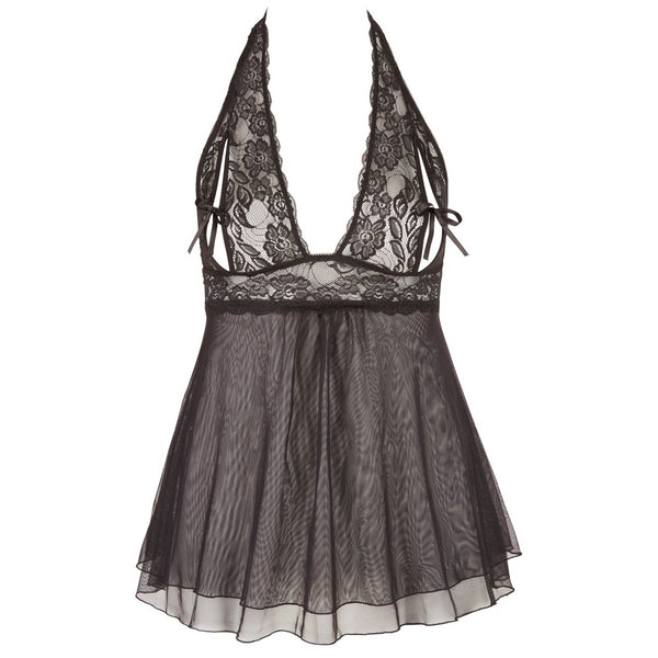 Cottelli Plus Size Halter Neck Babydoll Black - Eroticon Ltd