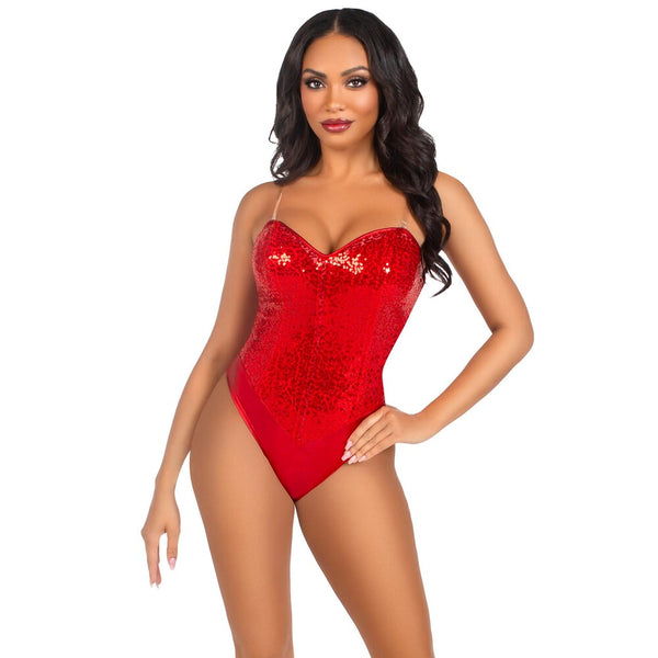 Leg Avenue Sequin Boned Bodysuit Red - Eroticon Ltd