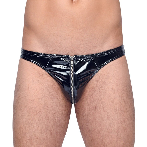 Black Level Vinyl Briefs With Zip Black - Eroticon Ltd