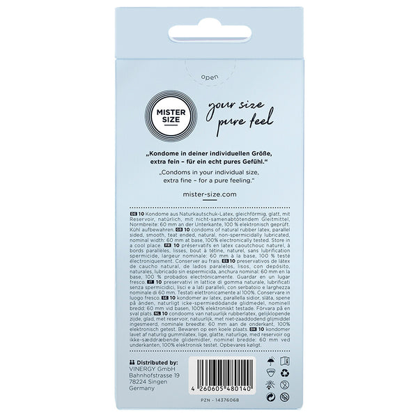 Mister Size 60mm Your Size Pure Feel Condoms 10 Pack - Eroticon Ltd