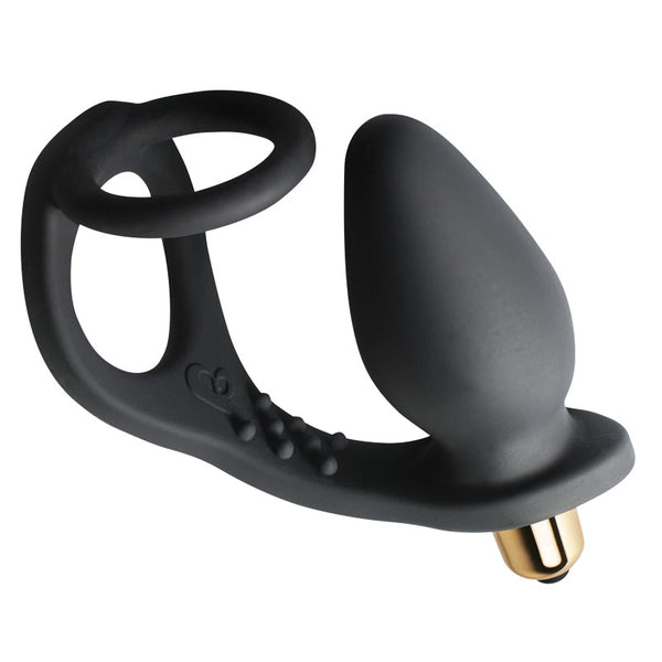Rocks Off 7 Speed ROZen Cockring And Anal Plug Black - Eroticon Ltd
