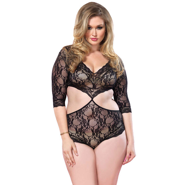 Leg Avenue Cut Out Floral Lace Teddy UK 16 to 18 - Eroticon Ltd