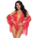 Leg Avenue Floral Lace Teddy and Robe Red - Eroticon Ltd