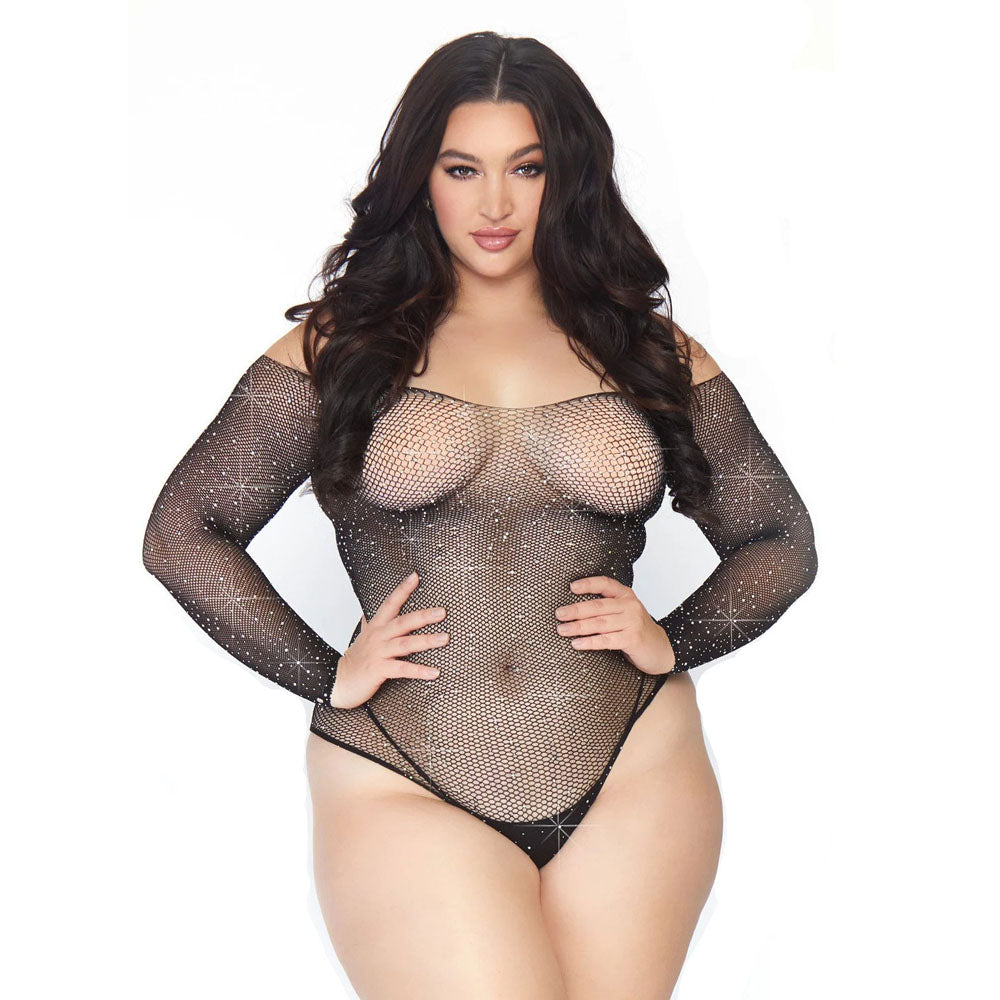 Leg Avenue Crystalized Long Sleeve Body Plus Size UK 18 to 22 - Eroticon Ltd