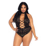 Leg Avenue Floral Lace Crotchless Teddy Black UK 18 to 22 - Eroticon Ltd