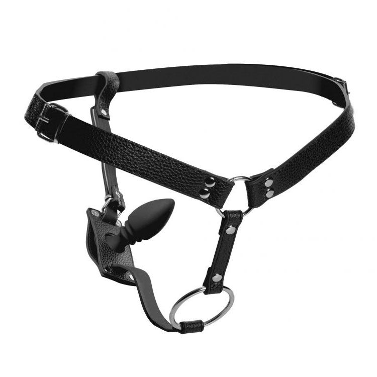 Strict Male Cock Ring Harness with Silicone Anal Plug - Eroticon Ltd