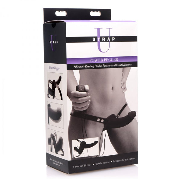 Power Pegger Silicone Vibrating Double Dildo With Harness - Eroticon Ltd
