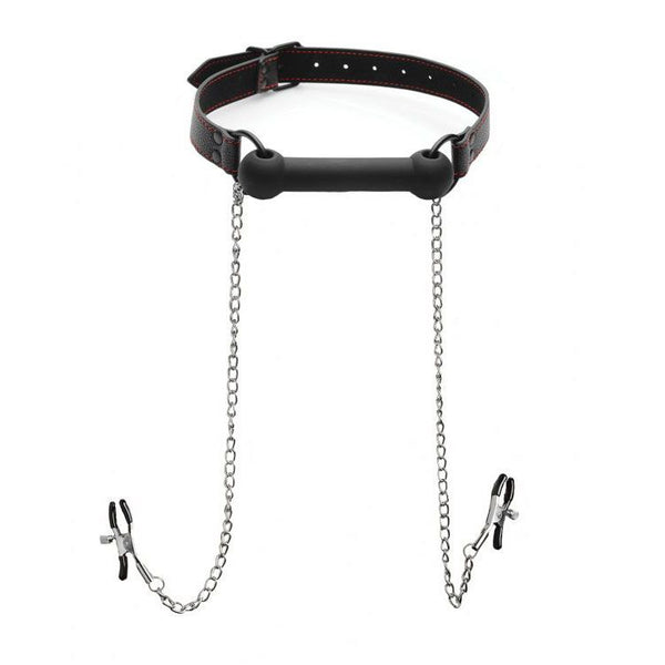 Silicone Bit Gag with Nipple Clamps - Eroticon Ltd