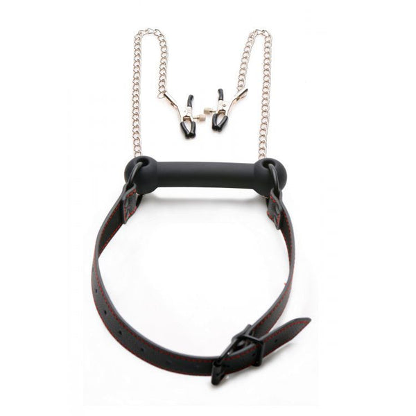 Silicone Bit Gag with Nipple Clamps - Eroticon Ltd