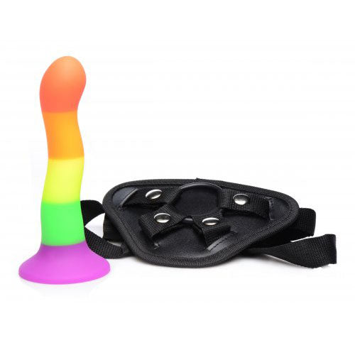 Proud Rainbow Silicone Dildo with Harness - Eroticon Ltd