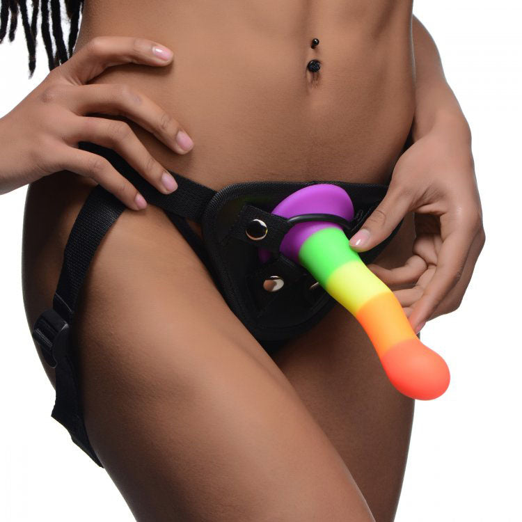 Proud Rainbow Silicone Dildo with Harness - Eroticon Ltd