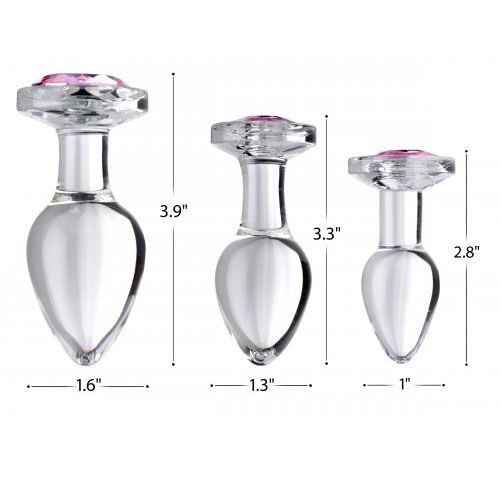 Pink Gem Glass Anal Plug Set - Eroticon Ltd