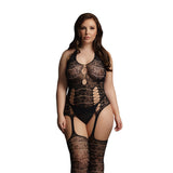 Le Desir Black Lace Suspender Bodystocking UK 14 to 20 - Eroticon Ltd