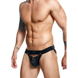 Male Basics Dngeon Peekaboo Jock Black One Size - Eroticon Ltd