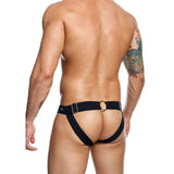 Male Basics Dngeon Peekaboo Jock Black One Size - Eroticon Ltd