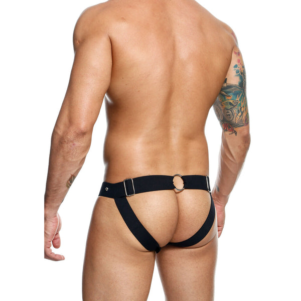 Male Basics Dngeon Peekaboo Jock Black One Size - Eroticon Ltd