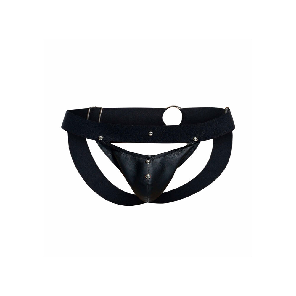 Male Basics Dngeon Peekaboo Jock Black One Size - Eroticon Ltd