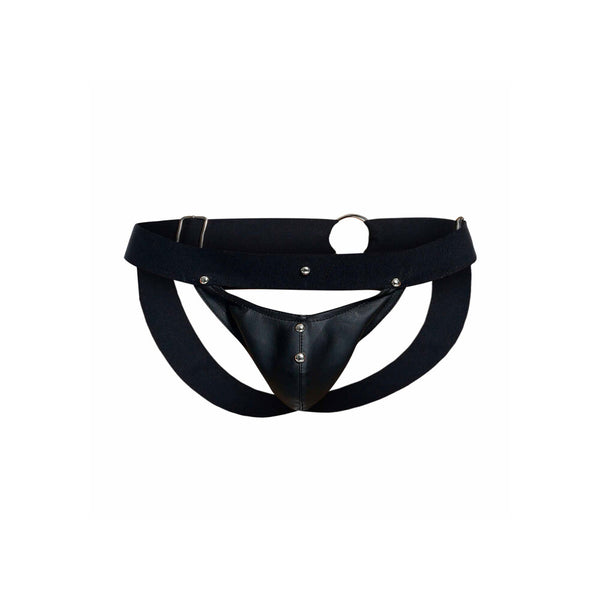 Male Basics Dngeon Peekaboo Jock Black One Size - Eroticon Ltd