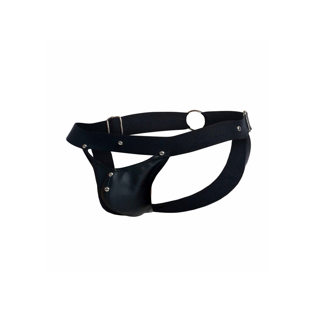 Male Basics Dngeon Peekaboo Jock Black One Size - Eroticon Ltd